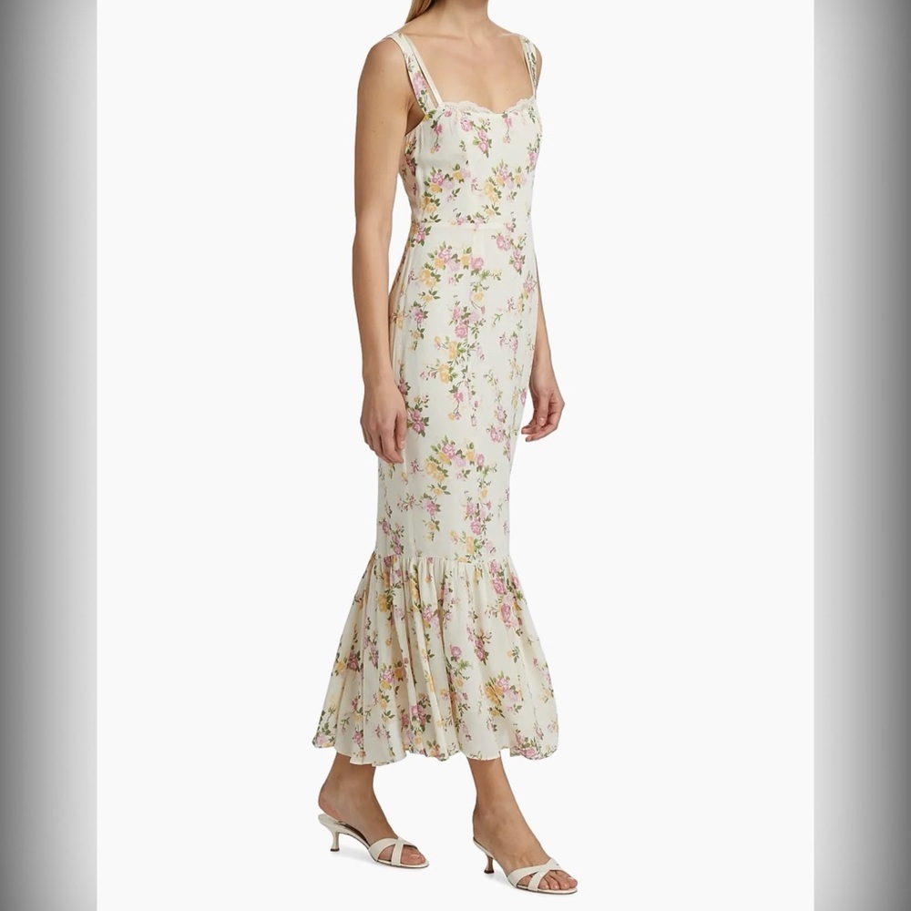 NWT Reformation Irisa Sweetheart Floral Lace Detail Midi Dress Size 8 Posy - Picture 2 of 15